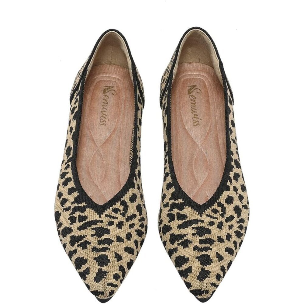 Women Pointed Toe Ballet Leopard 2 Flat Comfortable Casual Dressy Office Shoes